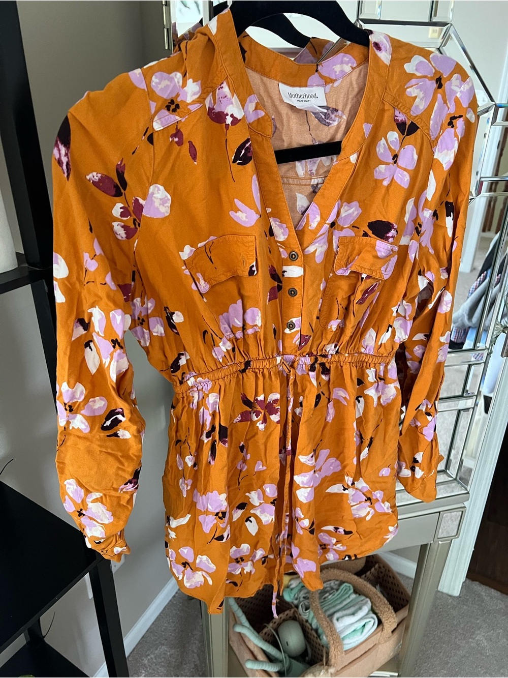 Motherhood Maternity Mustard Floral Button-Front Blouse